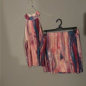 Colorful Sequin Top and Skirt Set
